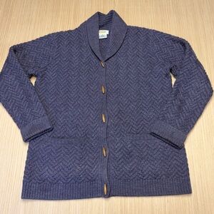 Vintage Talbots Wool Cardigan Sweater Womens Medium Purple Herringbone Pockets